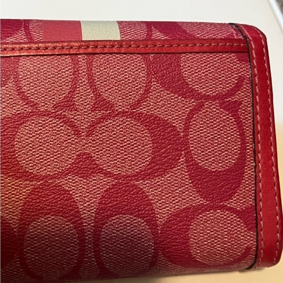 Coach Monogram CC Pink Striped Large Tote bundled with matching wallet. (2 pcs.)